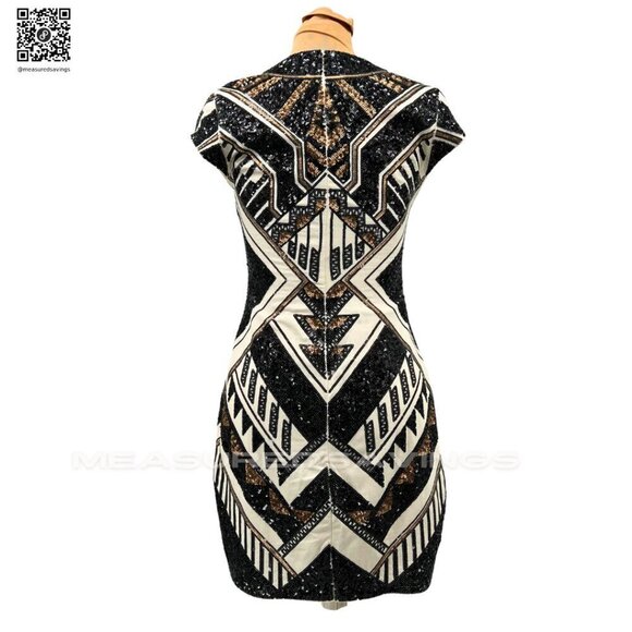 Express - Small - Cream, Black and Gold Metallic Sequin Dress - Picture 6 of 11